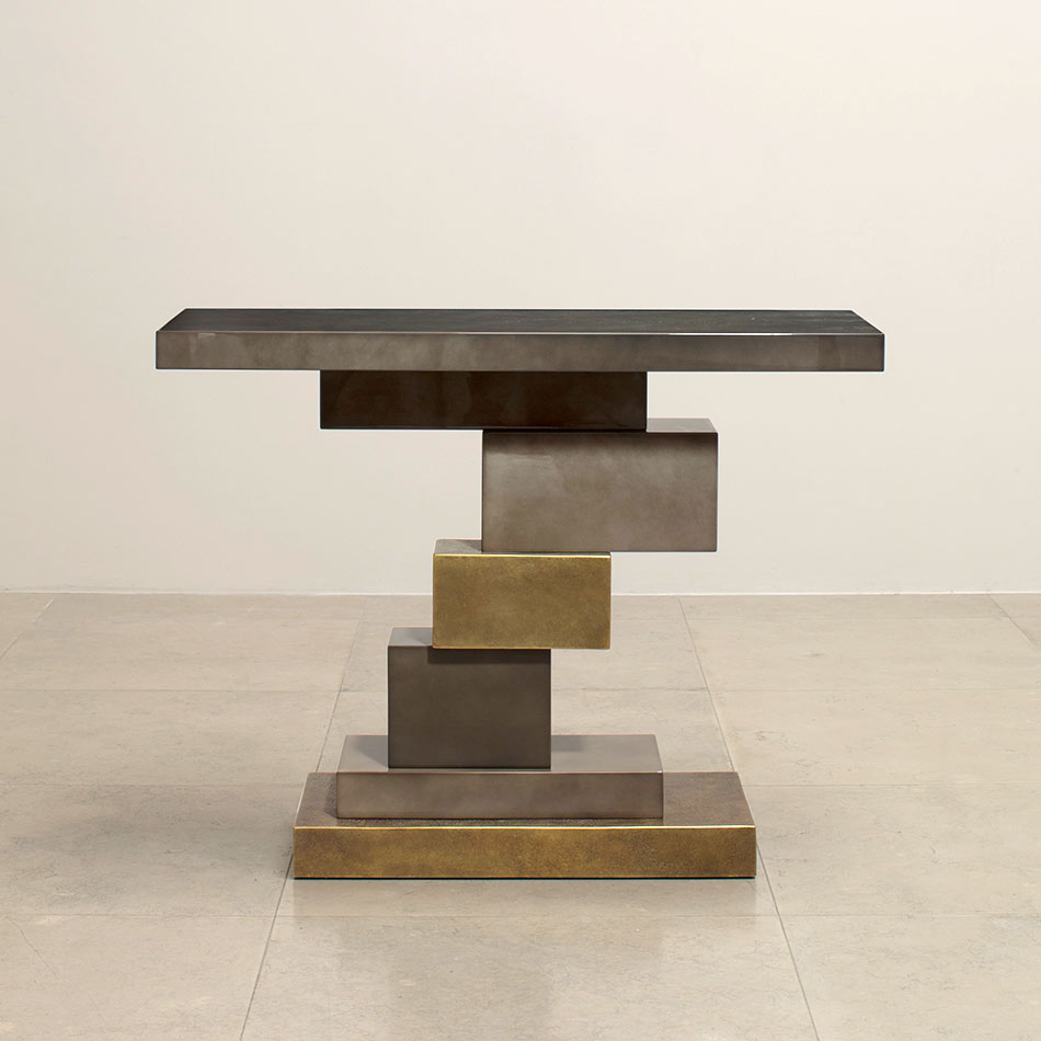 367 CONSOLE KASIMIR LAQUE ET BRONZE Taupe Et Mordore