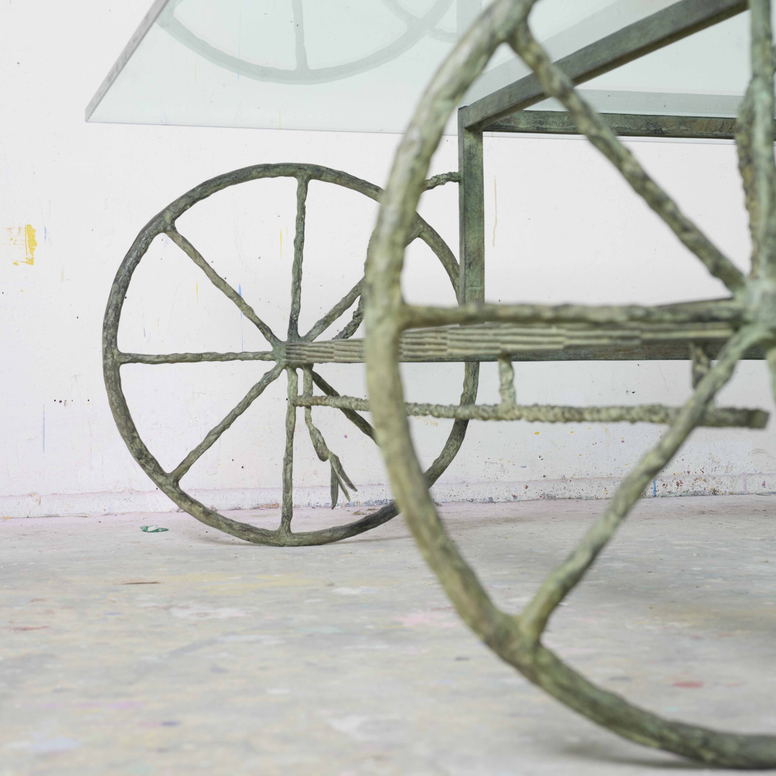 Louis Cane Table With Wheels_detail